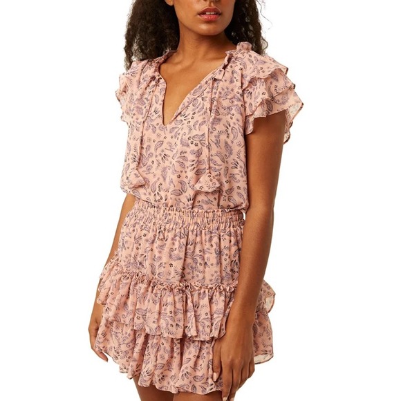 misa los angeles pink paisley chiffon skirt nahla  + top Maria set Size Medium - Picture 2 of 13